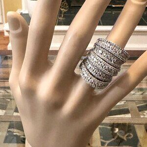 JtV 12 Row Vintage Knuckle to Knuckle Faux Diamond Ring in .925 Silver sz7